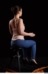 Whole Body Woman White Jeans Average Sitting Top Studio photo references